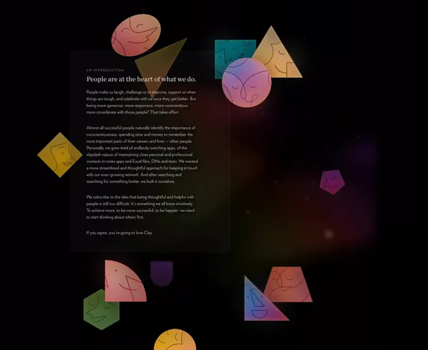 Clay - Be more thoughtful with the people in your network. - Landing design inspiration