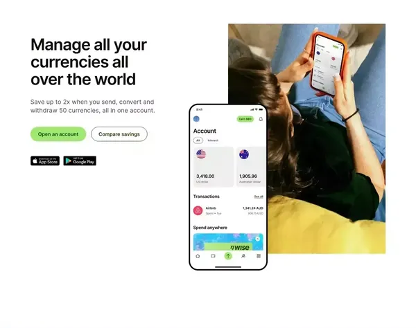 Wise: the international account | Money without borders - Landing design inspiration