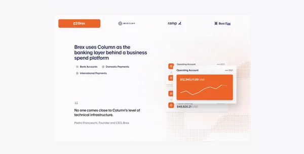Column — The developer infrastructure bank - Landing design inspiration