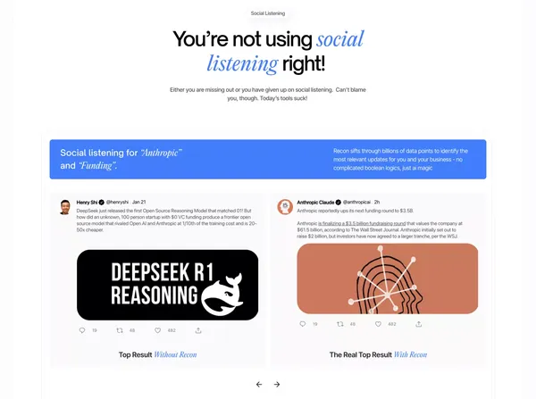 Recon Social - Landing design inspiration
