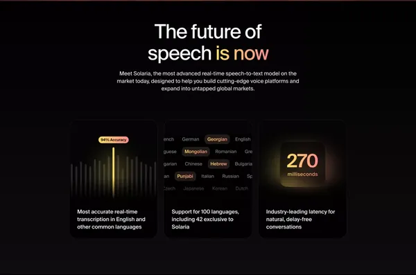 Solaria I The first truly universal speech-to-text model - Landing design inspiration