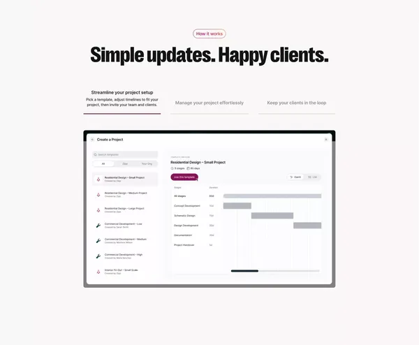 Zipp | Simple updates, happy clients - Landing design inspiration