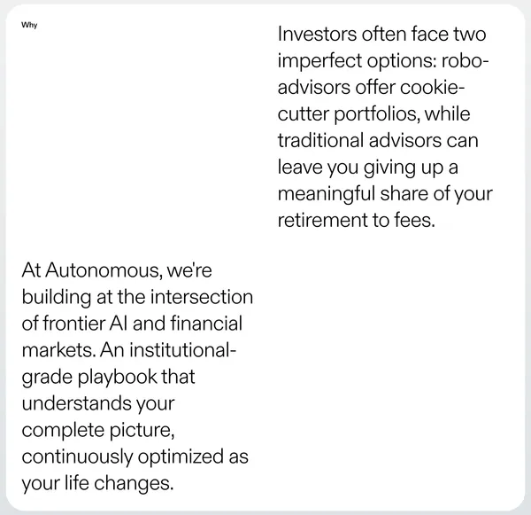 Autonomous — Fire your financial advisor. Become autonomous. - Landing design inspiration