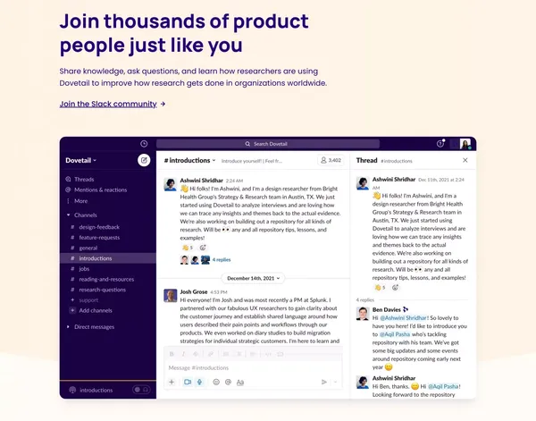 Customer knowledge platform - Dovetail - Landing design inspiration