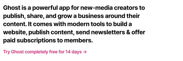 Ghost: Turn your audience into a business - Landing design inspiration