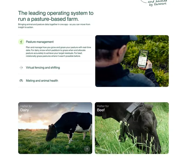 Halter® | Virtual Fencing and Pasture Management - Landing design inspiration