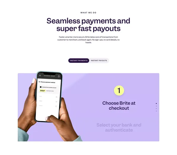 Instant payments | Brite AB | Sweden - Landing design inspiration