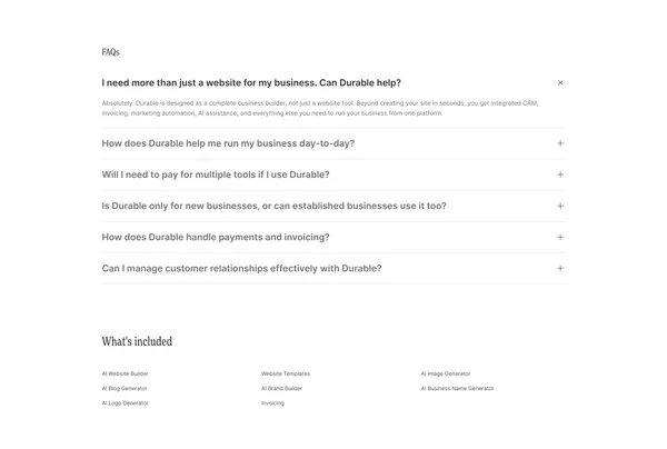 Durable AI Website Builder and Small Business Software - Landing design inspiration