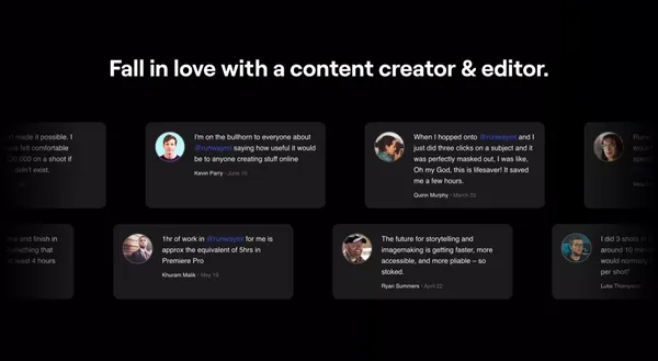 Runway - Online Video Editor | Everything you need to edit video, fast. - Landing design inspiration