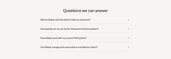 Maple | Voice AI That Answers Calls & Takes Orders for Restaurants - Landing design inspiration