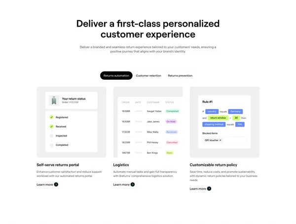 8returns: Smart returns management, loyal customers - Landing design inspiration