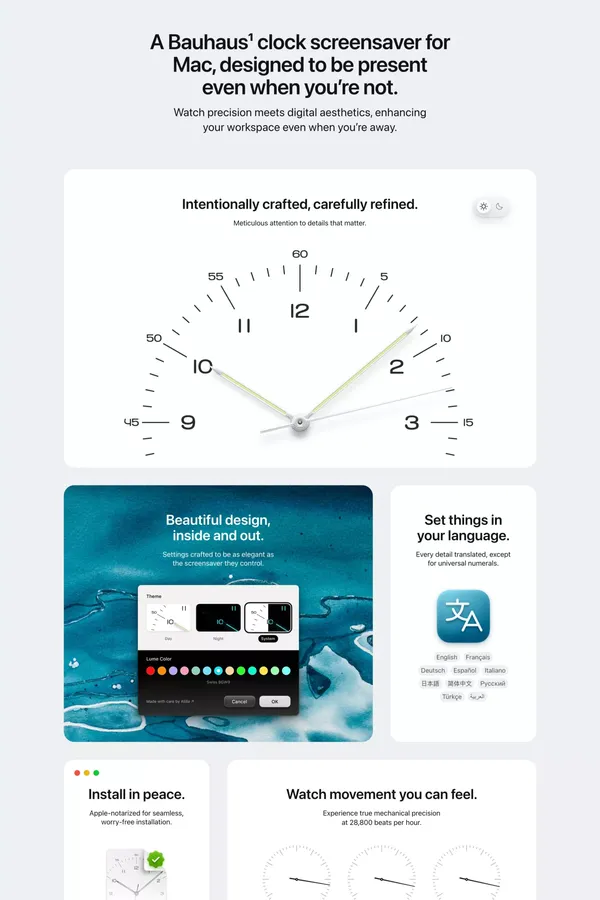 Bauhaus Clock - Elegant Timepiece Screensaver for macOS - Landing design inspiration