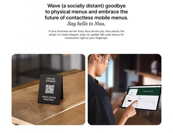 Nuu · Contactless QR Code Menus for Restaurants - Landing design inspiration