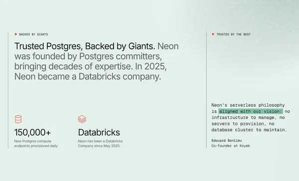Neon Serverless Postgres — Ship faster - Landing design inspiration