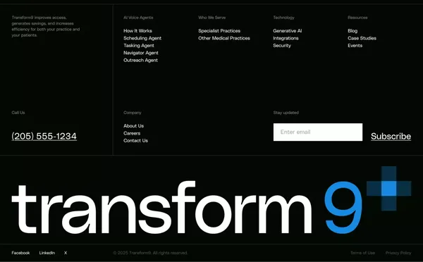 Transform9 — Maximize Every Call with a Custom AI Agent - Landing design inspiration