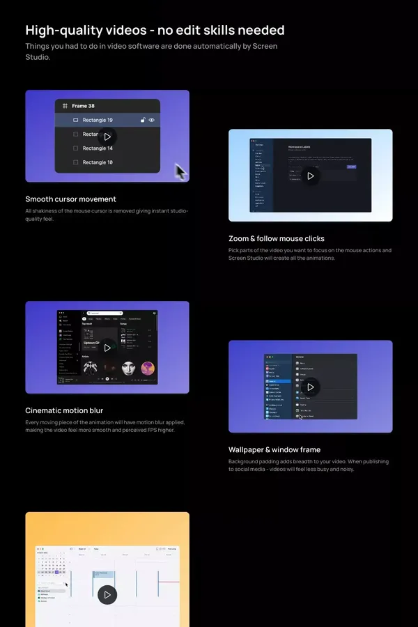 Screen Studio — Beautiful screen recordings in minutes - Landing design inspiration