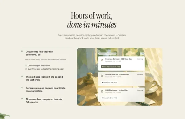 Vestris - Agents that automate real estate pre-closing - Landing design inspiration