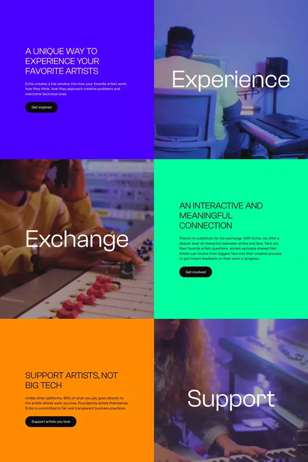 Echio | Experience. Exchange. Support. - Landing design inspiration