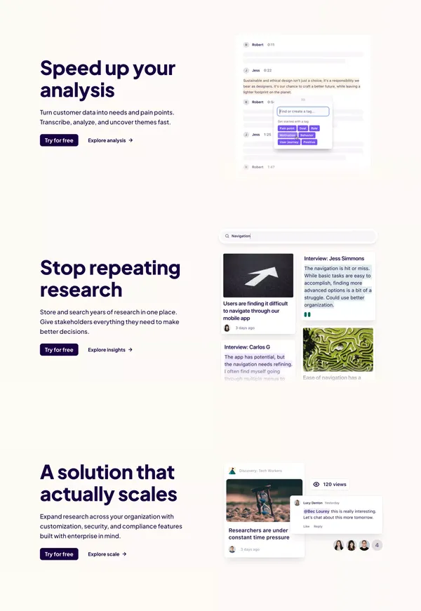 Customer Insights Hub — Dovetail - Landing design inspiration
