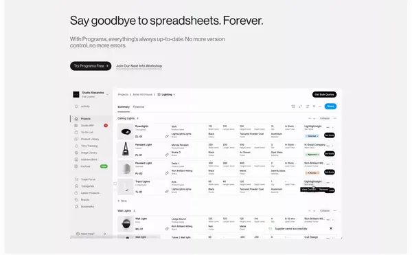 Interior Designer & Architect Project Management Software - Programa - Landing design inspiration