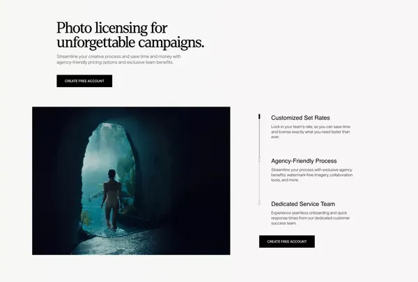 The New Standard in Photo Licensing | Stills - Landing design inspiration