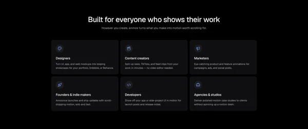 animos — Motion templates for design showcases - Landing design inspiration