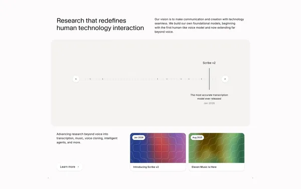Free AI Voice Generator & Voice Agents Platform | ElevenLabs - Landing design inspiration
