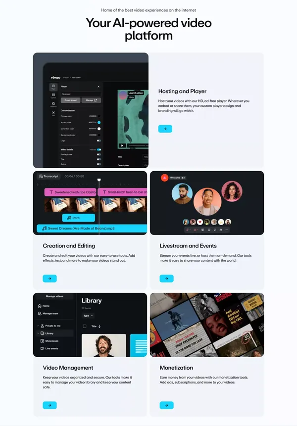 Vimeo AI-Powered Video Platform - Landing design inspiration