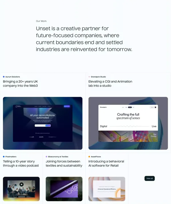 Unset Studio | Brands, Films and Websites - Landing design inspiration