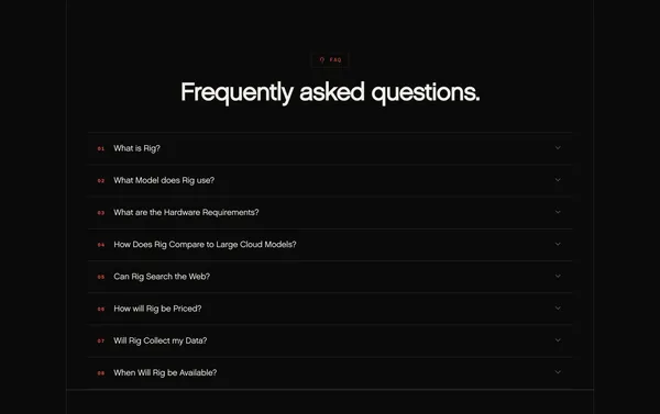 Rig - Local-First AI Coding Assistant - Landing design inspiration