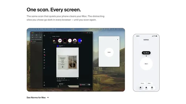 Norma — Block distracting apps by scanning a steel disc - Landing design inspiration