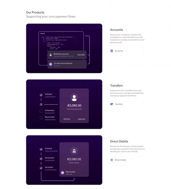 Atlar | Bank payments platform for automated money movement - Landing design inspiration