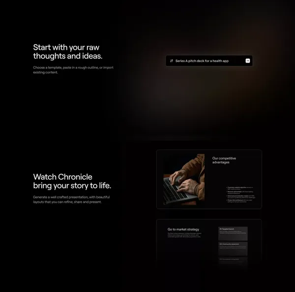 Chronicle: The AI Presentation Tool for Stories Worth Telling - Landing design inspiration