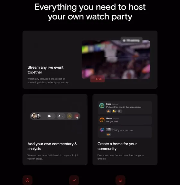 Watch live sports with your community - Landing design inspiration