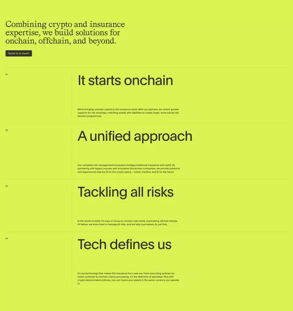 Welcome | Native | Insurance in tune with tech - Landing design inspiration
