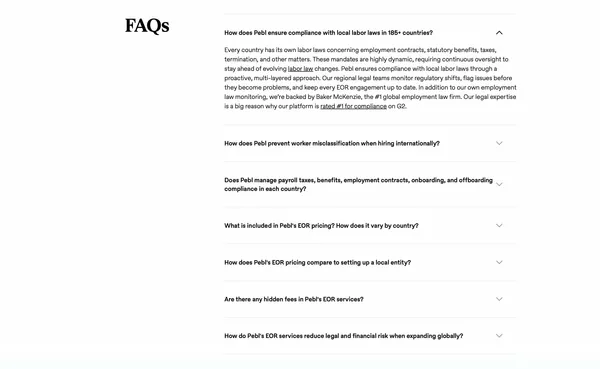 Global HR Platform | Employer of Record | Pebl - Landing design inspiration