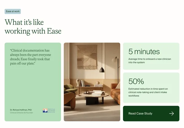 Ease Health | AI-Native CRM, EHR & RCM for Behavioral Health - Landing design inspiration