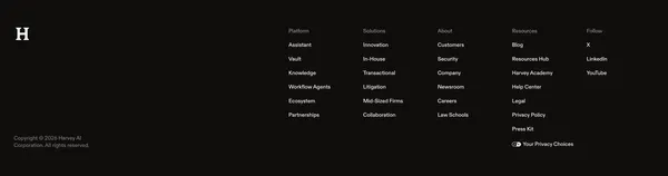 Harvey | AI platform for legal and professional services - Landing design inspiration
