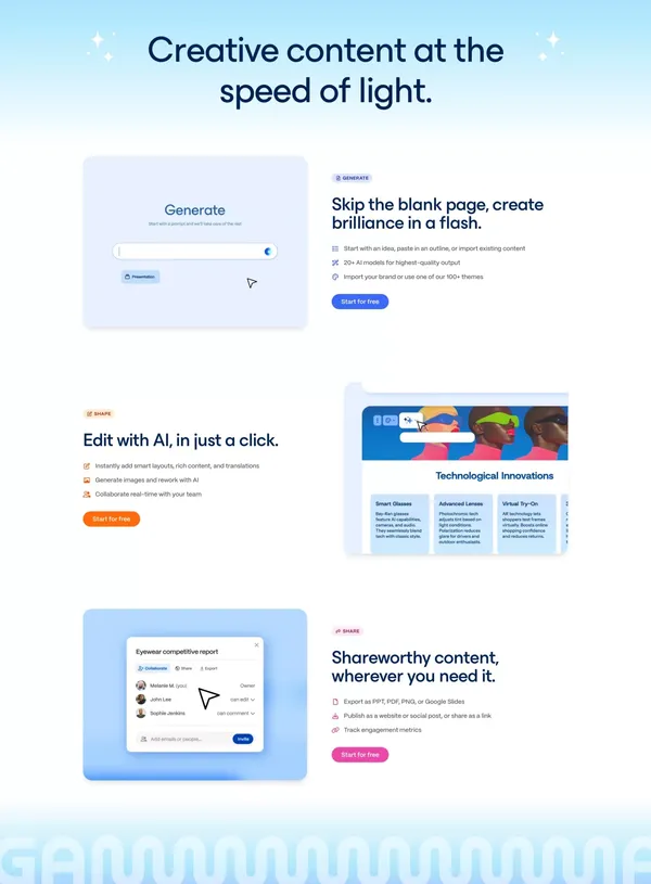 Gamma: Instant Presentations, Websites, and More with AI - Landing design inspiration