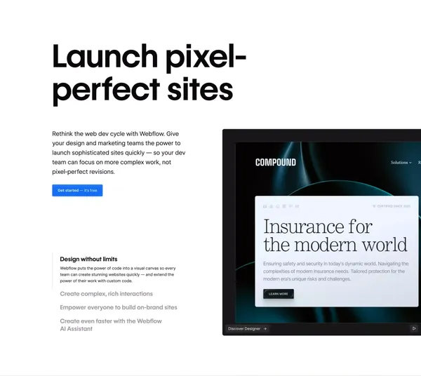 Webflow: Create a custom website | Visual website builder - Landing design inspiration