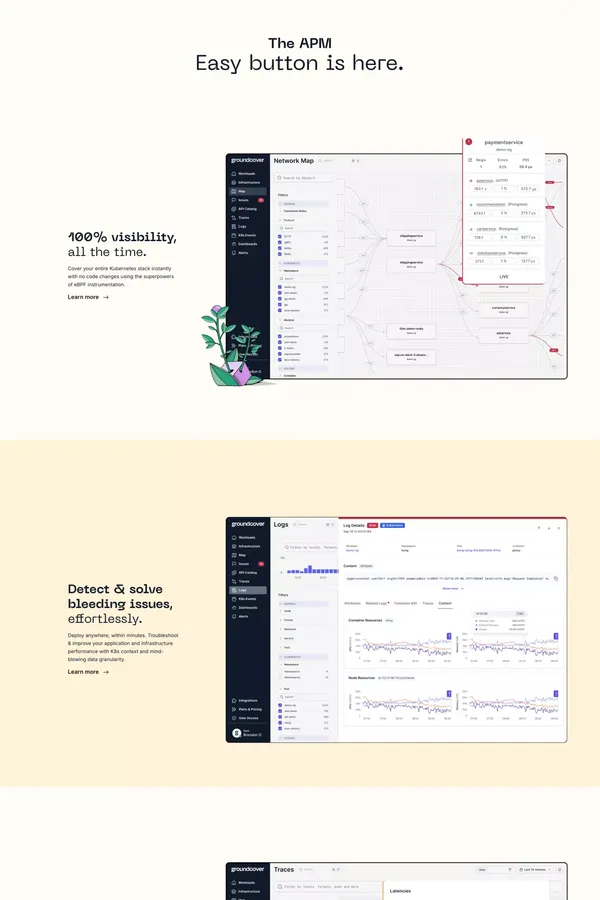 groundcover | Observability, for the Cloud. - Landing design inspiration