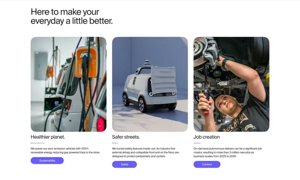 Nuro - On a mission to better everyday life through robotics. | Nuro - Landing design inspiration