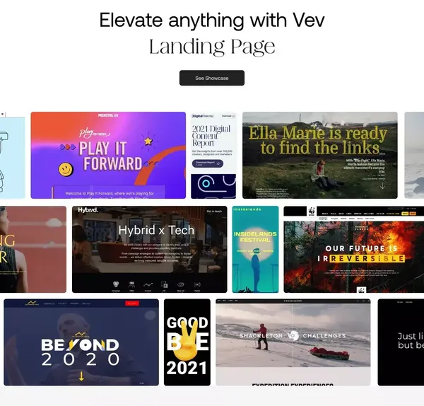 Vev: No-code Web Design Platform for Professional Creatives - Landing design inspiration
