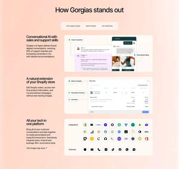 The AI Customer Experience Platform for Ecommerce | Gorgias - Landing design inspiration