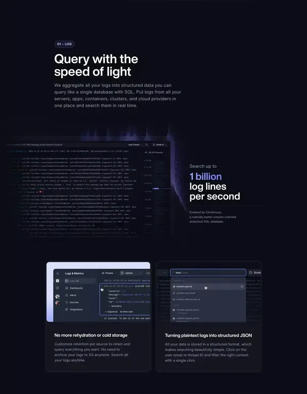 Logs (formerly Logtail) | Better Stack - Landing design inspiration