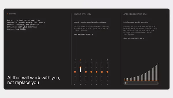 Factory | Agent-Native Software Development - Landing design inspiration