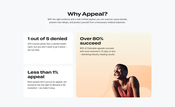 Claimable | Easily appeal denied health claims - Landing design inspiration