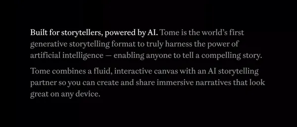 Tome - AI-powered storytelling - Landing design inspiration