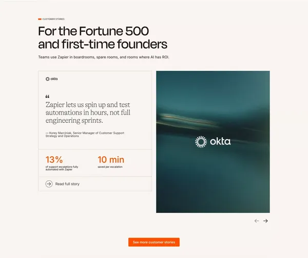 Zapier: Automate AI Workflows, Agents, and Apps - Landing design inspiration