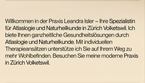 Atlaslogie und Naturheilkunde in Zürich – Praxis Leandra Isler - Landing design inspiration